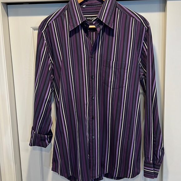 Dolce & Gabbana vintage men’s button up shirt in purples/blue/blues and white - Picture 2 of 16